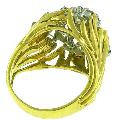 Estate 1.95ct Round Cut Diamond Cluster 18k Yellow Gold Ring