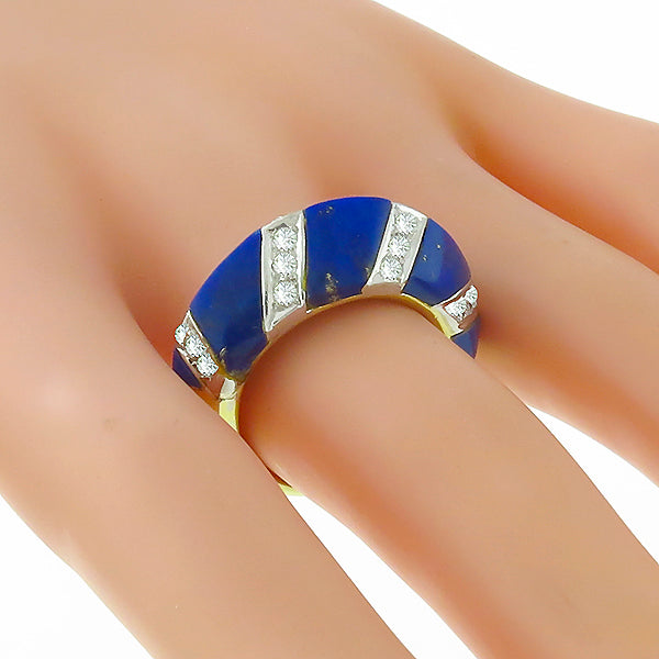 1970s Diamond  & Lapis 18k Yellow & White Gold Huggies Earrings & Ring Set