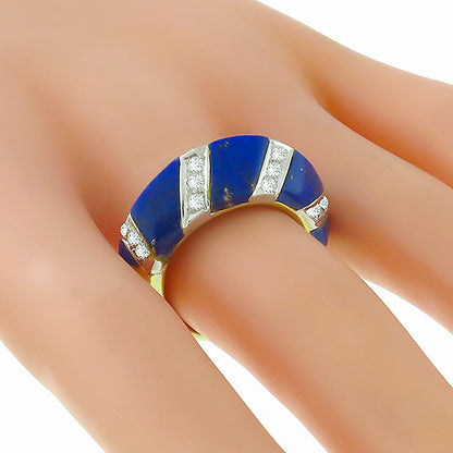 1970s Diamond  & Lapis 18k Yellow & White Gold Huggies Earrings & Ring Set