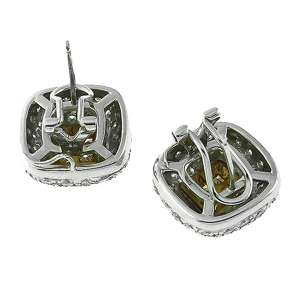 Estate 2.00ct Princess & Round Cut Diamond 18k White & Yellow Gold Earrings