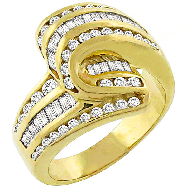 Estate 2.00ct Round & Baguette Cut Diamond 14k Yellow Gold Ring