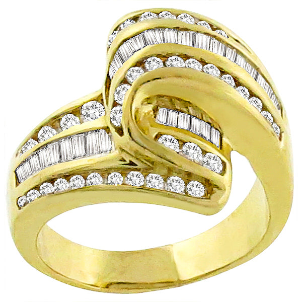Estate 2.00ct Round & Baguette Cut Diamond 14k Yellow Gold Ring
