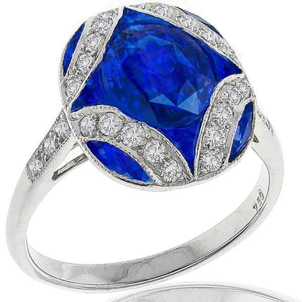 2.10ct Oval and French Cut Sapphire Diamond Ring in 18 Karat Gold