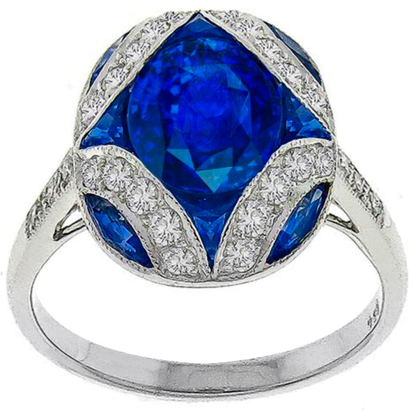 2.10ct Oval and French Cut Sapphire Diamond Ring in 18 Karat Gold