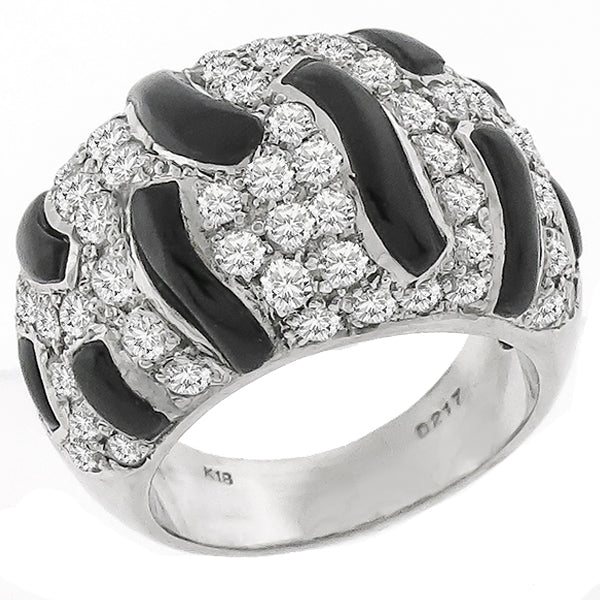 Estate 2.17ct Round Cut Diamond Carved Onyx 18k White Gold Ring