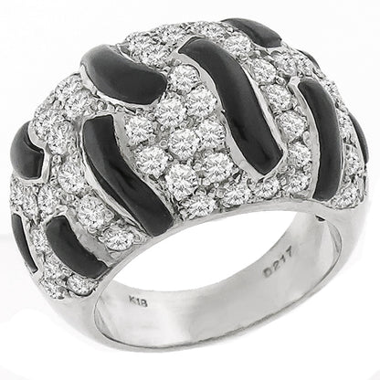 Estate 2.17ct Round Cut Diamond Carved Onyx 18k White Gold Ring