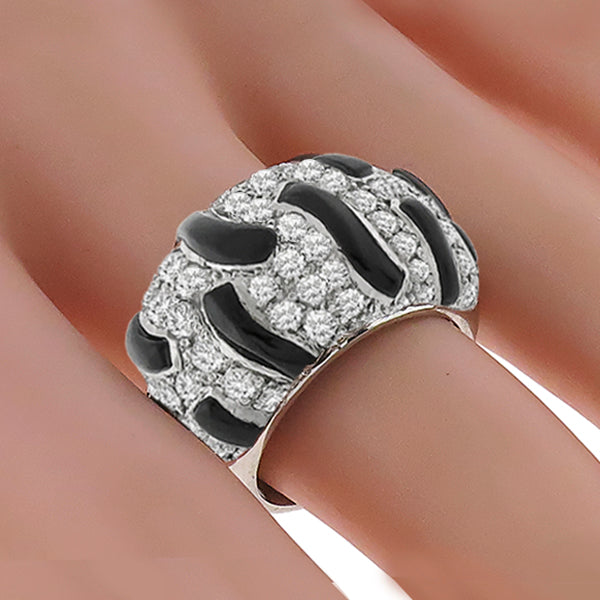 Estate 2.17ct Round Cut Diamond Carved Onyx 18k White Gold Ring