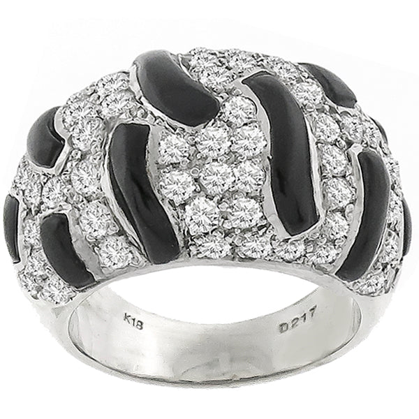 Estate 2.17ct Round Cut Diamond Carved Onyx 18k White Gold Ring