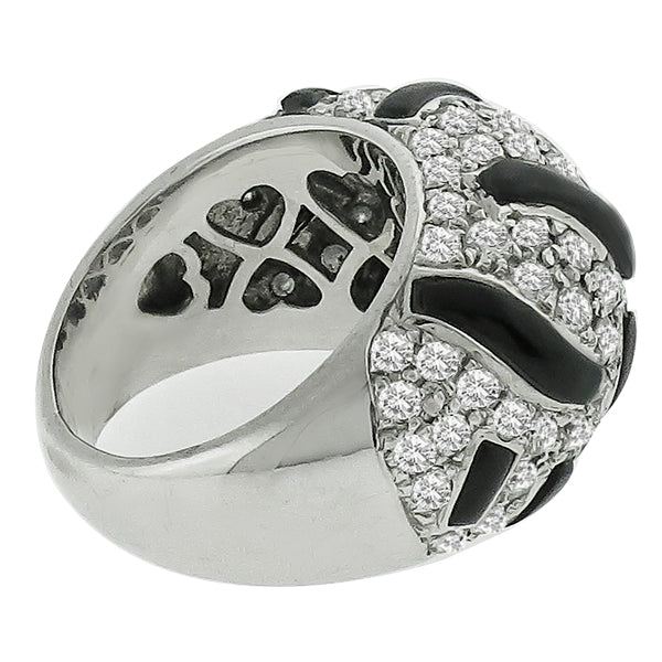 Estate 2.17ct Round Cut Diamond Carved Onyx 18k White Gold Ring