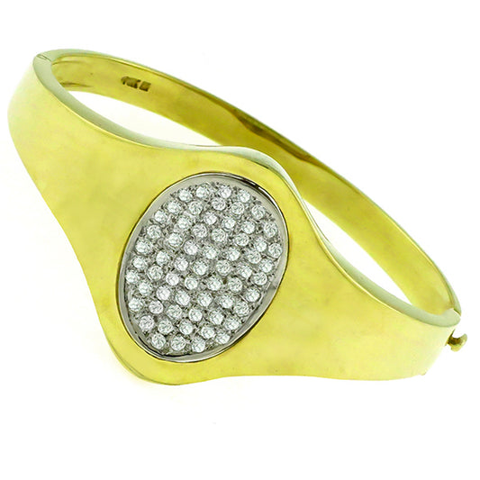 Estate 2.25ct Round Cut Diamond 14k Green Gold Bangle Bracelet