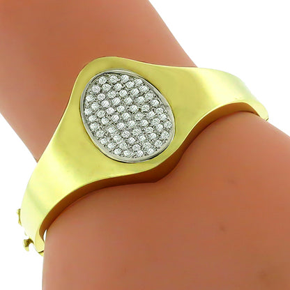 Estate 2.25ct Round Cut Diamond 14k Green Gold Bangle Bracelet