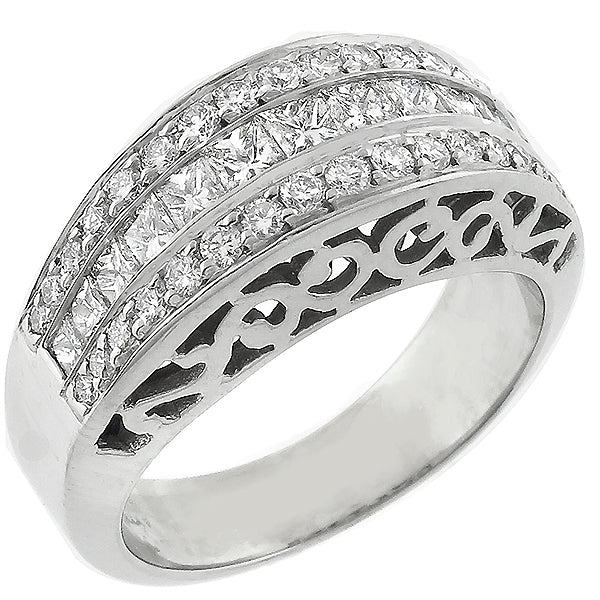 Estate 2.35ct Round & Princess Cut Diamond 18k White Gold Ring