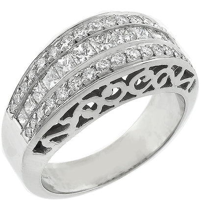 Estate 2.35ct Round & Princess Cut Diamond 18k White Gold Ring