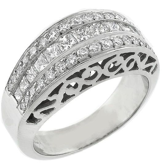 Estate 2.35ct Round & Princess Cut Diamond 18k White Gold Ring