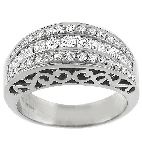 Estate 2.35ct Round & Princess Cut Diamond 18k White Gold Ring