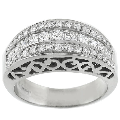 Estate 2.35ct Round & Princess Cut Diamond 18k White Gold Ring