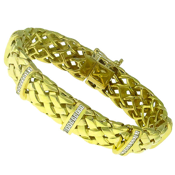 Estate 2.50ct Baguette Cut Diamond 18k Yellow Gold Bracelet