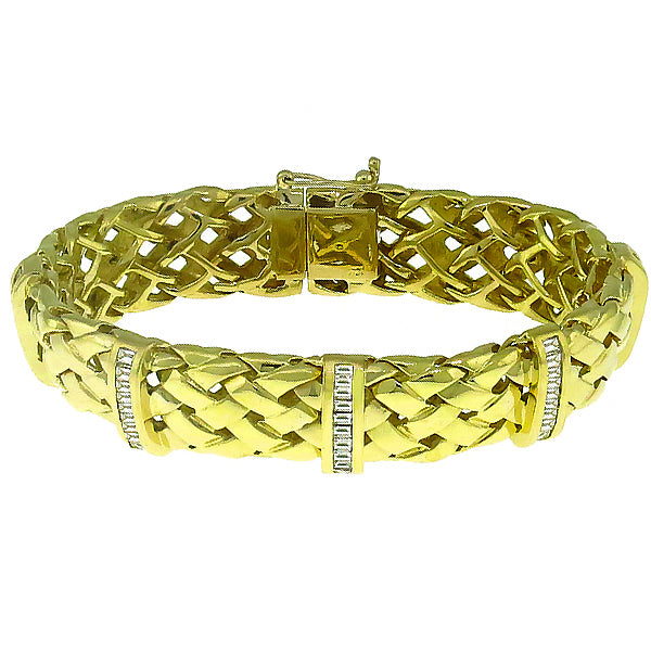Estate 2.50ct Baguette Cut Diamond 18k Yellow Gold Bracelet
