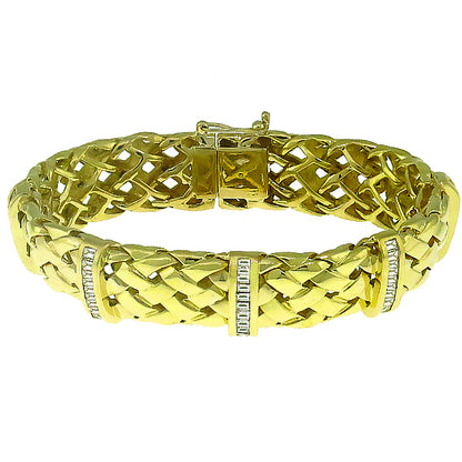 Estate 2.50ct Baguette Cut Diamond 18k Yellow Gold Bracelet
