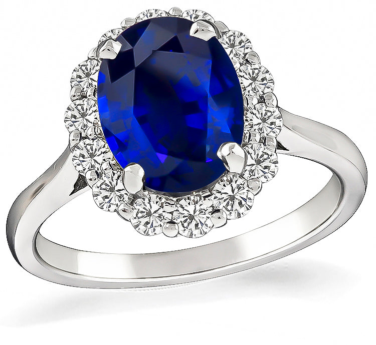 Estate 2.50ct Sapphire 0.50ct Diamond Engagement Ring