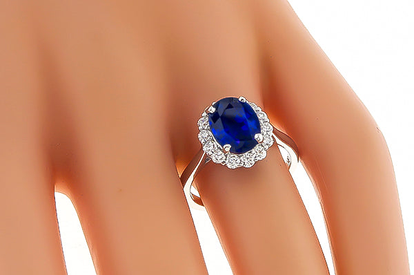 Estate 2.50ct Sapphire 0.50ct Diamond Engagement Ring