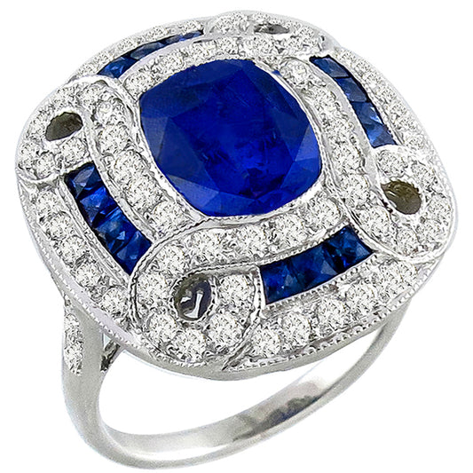 Estate 2.74ct Cushion Cut and French Cut Diamond Ring