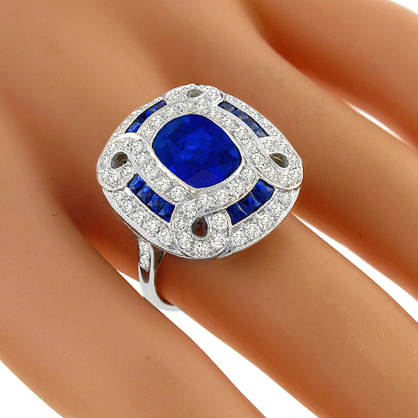 Estate 2.74ct Cushion Cut and French Cut Diamond Ring