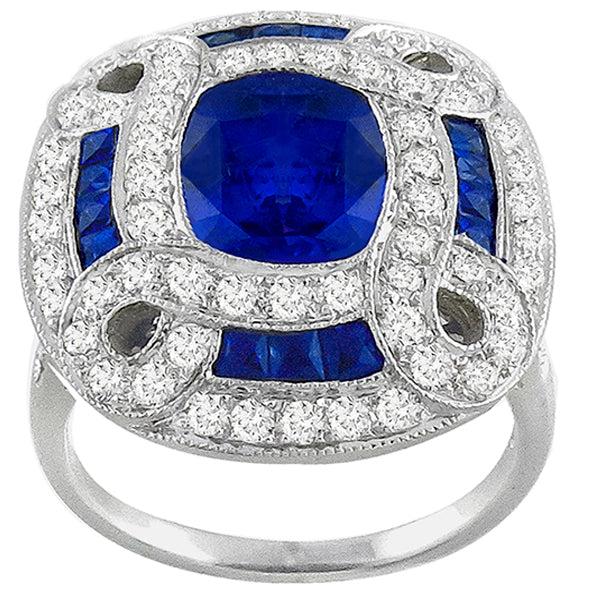 Estate 2.74ct Cushion Cut and French Cut Diamond Ring