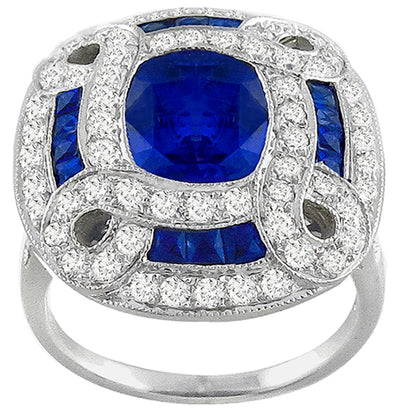 Estate 2.74ct Cushion Cut and French Cut Diamond Ring