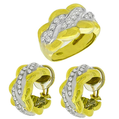 Estate 2.75ct Round Cut Diamond 18k Yellow & White Gold Ring and Earrings Set