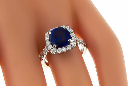 Estate 2.79ct Sapphire 0.75ct Diamond Engagement Ring
