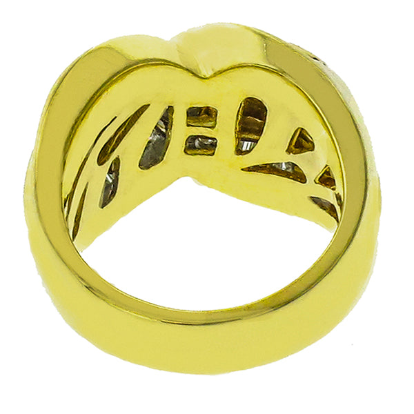 Estate 2.80ct Baguette & Round Cut Diamond 18k Yellow  Gold Crossover Ring