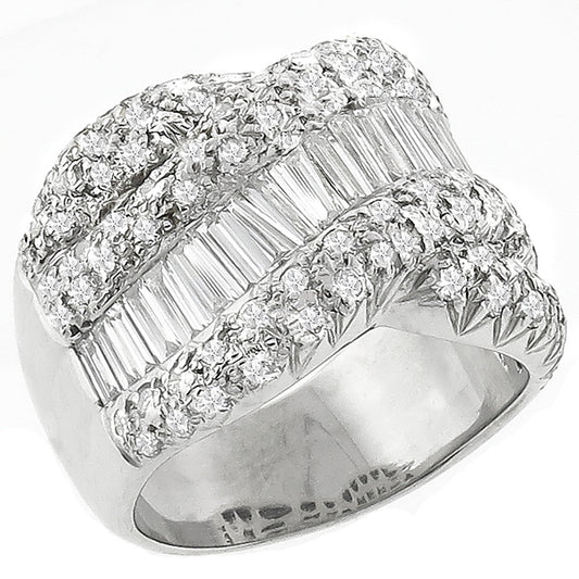 Estate 2.84ct Baguette & Round Cut Diamond Platinum Band