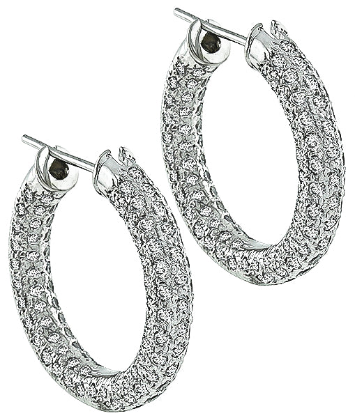 Estate 3.00ct Diamond Hoop Earrings