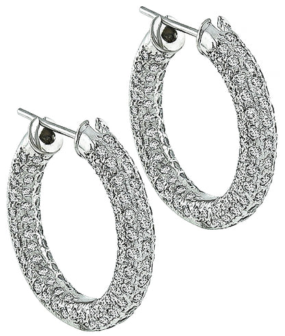 Estate 3.00ct Diamond Hoop Earrings