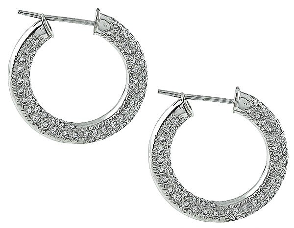 Estate 3.00ct Diamond Hoop Earrings