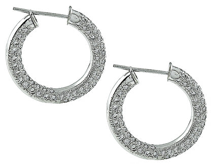 Estate 3.00ct Diamond Hoop Earrings