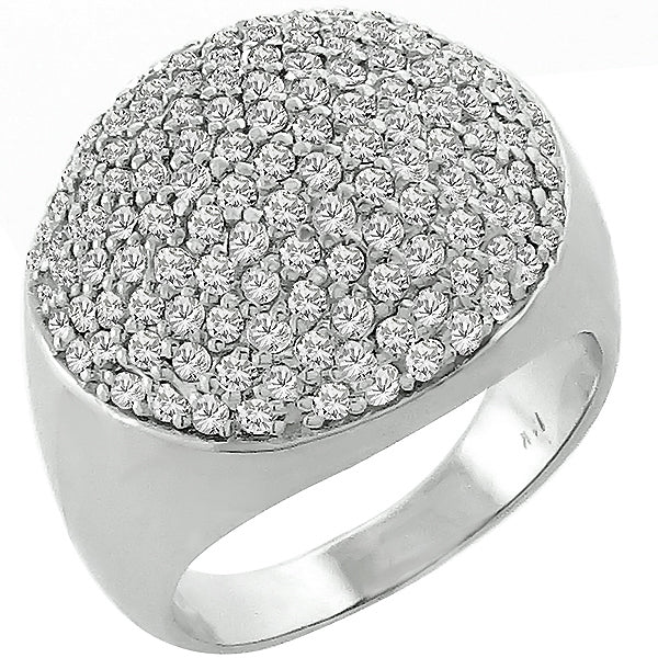 Estate 3.00ct Round Cut Pave Set Diamond Cluster 14k White Gold Ring