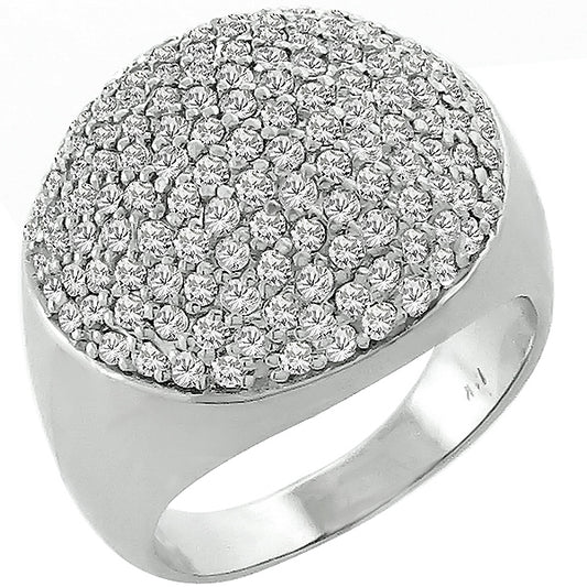 Estate 3.00ct Round Cut Pave Set Diamond Cluster 14k White Gold Ring