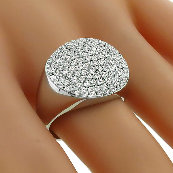 Estate 3.00ct Round Cut Pave Set Diamond Cluster 14k White Gold Ring