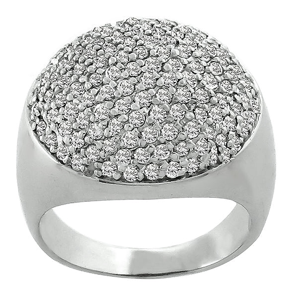 Estate 3.00ct Round Cut Pave Set Diamond Cluster 14k White Gold Ring