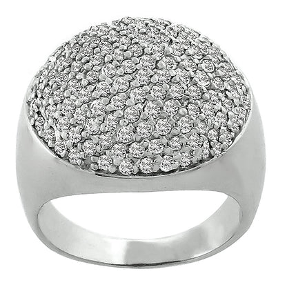 Estate 3.00ct Round Cut Pave Set Diamond Cluster 14k White Gold Ring