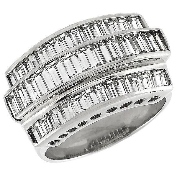 Estate 3.00ct Straight Baguette Cut Diamond Cluster 14k White Gold Ring