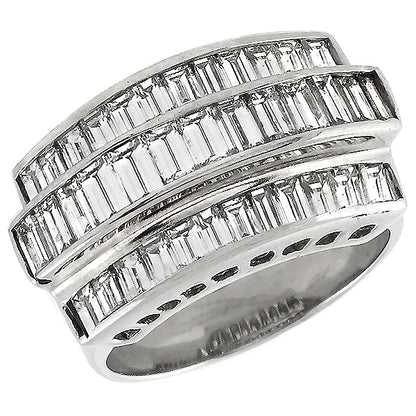 Estate 3.00ct Straight Baguette Cut Diamond Cluster 14k White Gold Ring