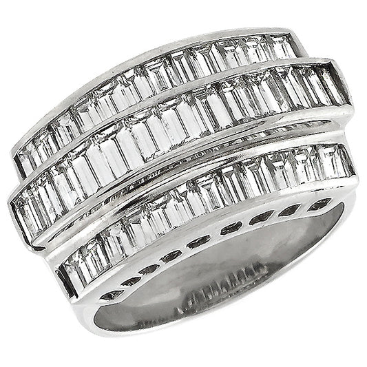 Estate 3.00ct Straight Baguette Cut Diamond Cluster 14k White Gold Ring