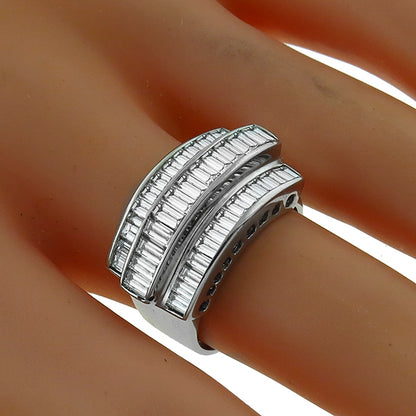Estate 3.00ct Straight Baguette Cut Diamond Cluster 14k White Gold Ring