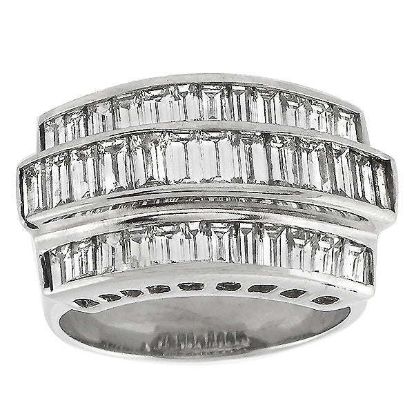 Estate 3.00ct Straight Baguette Cut Diamond Cluster 14k White Gold Ring