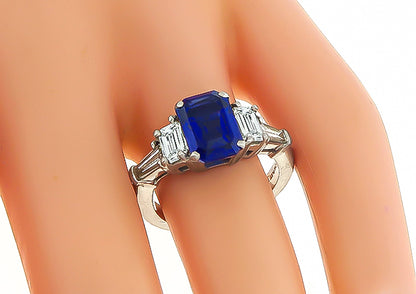Estate 3.02ct Sapphire 1.00ct Diamond Engagement Ring