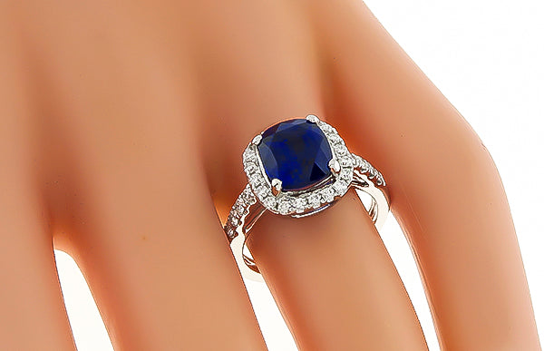 Estate 3.06ct Sapphire 0.50ct Diamond Engagement Ring