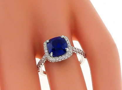 Estate 3.11ct Sapphire 0.50ct Diamond Engagement Ring